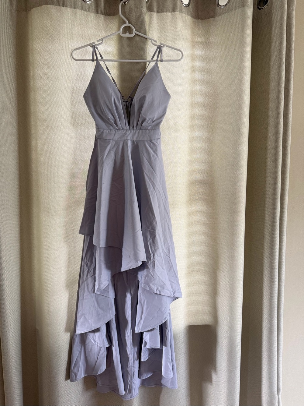 Elegant Light gray High-Low Spaghetti Strap Dress